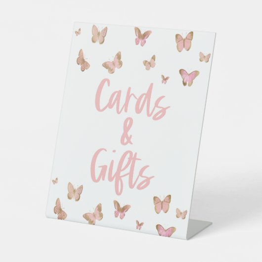 ピンクバタフライカードとギフトパーティーのサイン 台座サイン (正面)