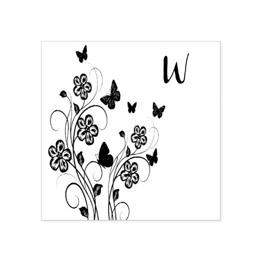 ピンクバタフライガーデンパーソナライズされた ラバースタンプ (インプリント)