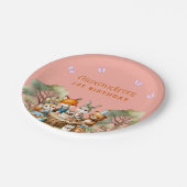 ピンクバタフライガールウッドランドアニマルズ1st誕生日 ペーパープレート (アングル)