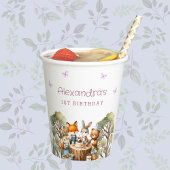 ピンクバタフライガールウッドランドアニマルズ1st誕生日 紙コップ