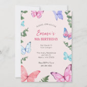 ピンクバタフライガールズバースデーパーティー招待状 招待状 (正面)