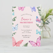 ピンクバタフライガールズバースデーパーティー招待状 招待状 (スタンド正面)