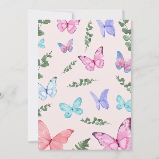 ピンクバタフライガールズバースデーパーティー招待状 招待状 (裏面)