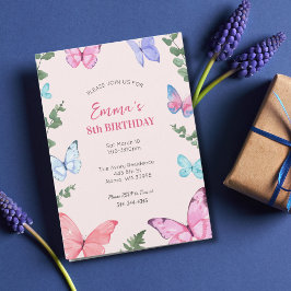 ピンクバタフライガールズバースデーパーティー招待状 招待状
