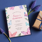 ピンクバタフライガールズバースデーパーティー招待状 招待状