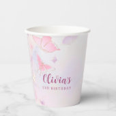 ピンクバタフライガールズ誕生日紙カップ 紙コップ (正面)