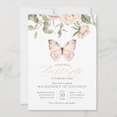 ピンクバタフライガールバースデーパーティー 招待状 (正面)