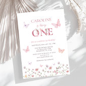 ピンクバタフライガールファースト誕生日 招待状