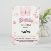 ピンクバタフライガール誕生日招待状 – 編集可能 シーズンカード (スタンド正面)