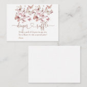 ピンクバタフライガール赤ちゃんシャワーおむつラッフル エンクロージャーカード (正面/裏面)