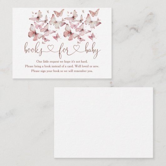 ピンクバタフライガール赤ちゃんシャワーベビー エンクロージャーカード (正面/裏面)