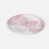 ピンクバタフライガール1st誕生日パーティー紙プレート ペーパープレート (アングル)