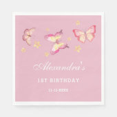 ピンクバタフライガール1st誕生日パーティー スタンダードランチョンナプキン (正面)