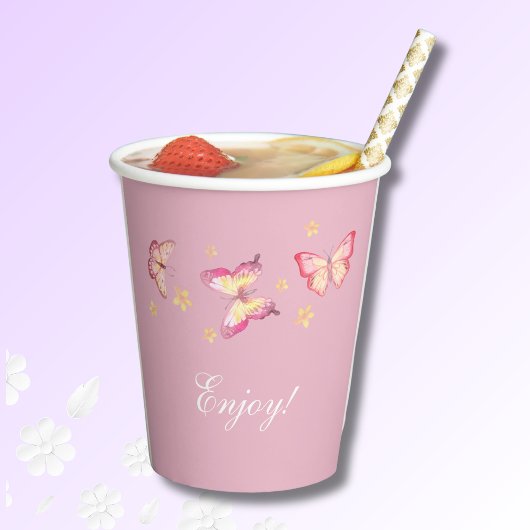 ピンクバタフライガール1st誕生日パーティー 紙コップ
