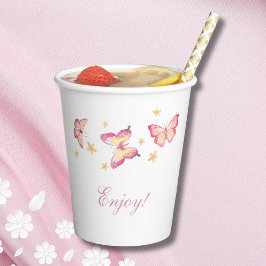 ピンクバタフライガール1st誕生日パーティー 紙コップ
