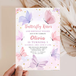 ピンクバタフライキスガールズバースデーパーティー 招待状