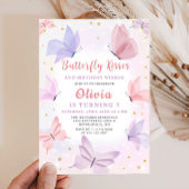 ピンクバタフライキスガールズバースデーパーティー 招待状