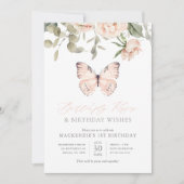 ピンクバタフライキスガールバースデーパーティー 招待状 (正面)