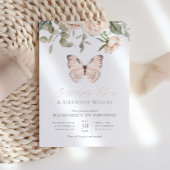 ピンクバタフライキスガールバースデーパーティー 招待状