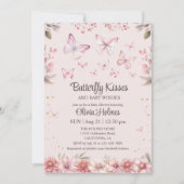 ピンクバタフライキスベビーガールシャワー招待状 招待状 (正面)