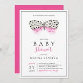 ピンクバタフライキスベビーシャワー 招待状 (正面/裏面)