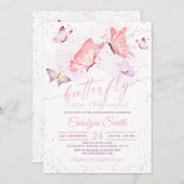 ピンクバタフライキス&ベビーウィッシュベイビーシャワー 招待状 (正面/裏面)