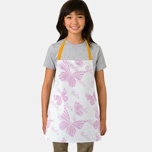 ピンクバタフライキッズかわいい女の子の名前 エプロン (インサイチュ)