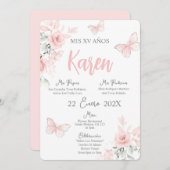 ピンクバタフライキンセアニラスペインの招待状 招待状 (正面/裏面)