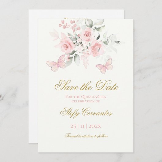 ピンクバタフライキンセアニラ日付を保存 セーブザデート (正面/裏面)