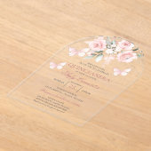 ピンクバタフライキンセアニラ アクリル招待状 (レイダウン)