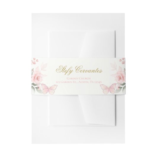 ピンクバタフライキンセアニラ 招待状ベリーバンド (正面例)