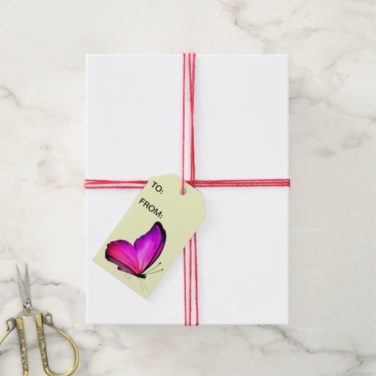 ピンクバタフライギフトラベル ギフトタグ (より糸付き)