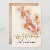 ピンクバタフライクリスマスグリッター シーズンカード (正面/裏面)