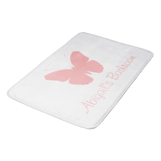 ピンクバタフライシルエットデザイン(パーソナライズされた) バスマット (アングル)