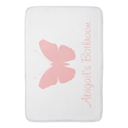 ピンクバタフライシルエットデザイン(パーソナライズされた) バスマット (正面縦)