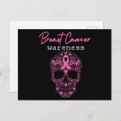 ピンクバタフライスカル乳がん認識度ハロ ポストカード (正面/裏面)