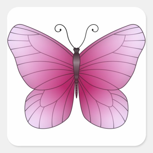 ピンクバタフライステッカー スクエアシール (正面)