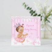 ピンクバタフライティアラプリンセスベビーシャワーブルネット 招待状 (スタンド正面)