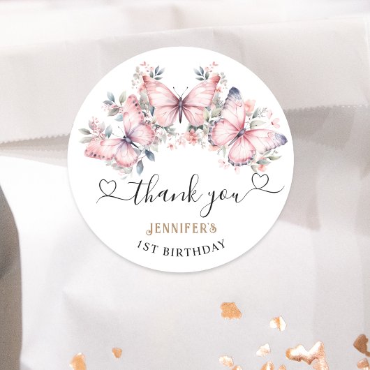 ピンクバタフライテーマ第1期お誕生日おめでとうクラシック ラウンドシール