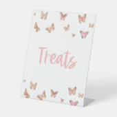 ピンクバタフライトリートスイーツテーブルパーティー標識 台座サイン (正面)