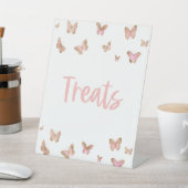 ピンクバタフライトリートスイーツテーブルパーティー標識 台座サイン (インサイチュ)