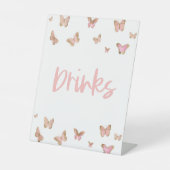 ピンクバタフライドリンクドリンクテーブルパーティー標識 台座サイン (正面)