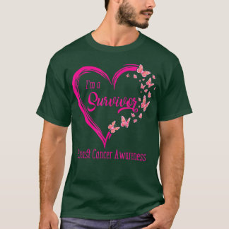 ピンクバタフライハート私は生存乳癌である Tシャツ