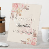 ピンクバタフライバラパンパスベビーシャワーへようこそ 台座サイン (インサイチュ)