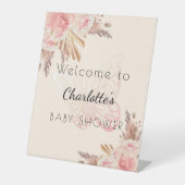 ピンクバタフライバラパンパスベビーシャワーへようこそ 台座サイン (正面)