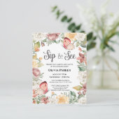 ピンクバタフライバラフローラベビーガールSIPと参照 インビテーションポストカード (スタンド正面)