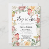 ピンクバタフライバラフローラベビーガールSIPと参照 招待状 (正面)