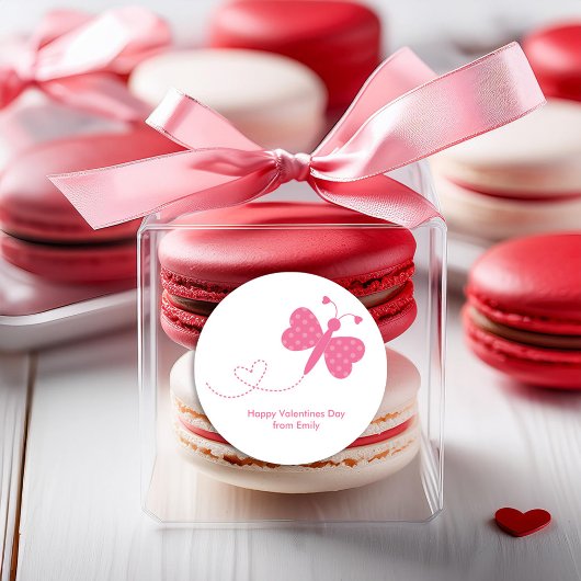 ピンクバタフライバレンタインデー ラウンドシール