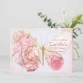 ピンクバタフライバースデーパーティーガールフローラ 招待状 (スタンド正面)