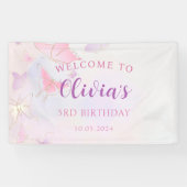 ピンクバタフライバースデーパーティーバナー 横断幕 (横)